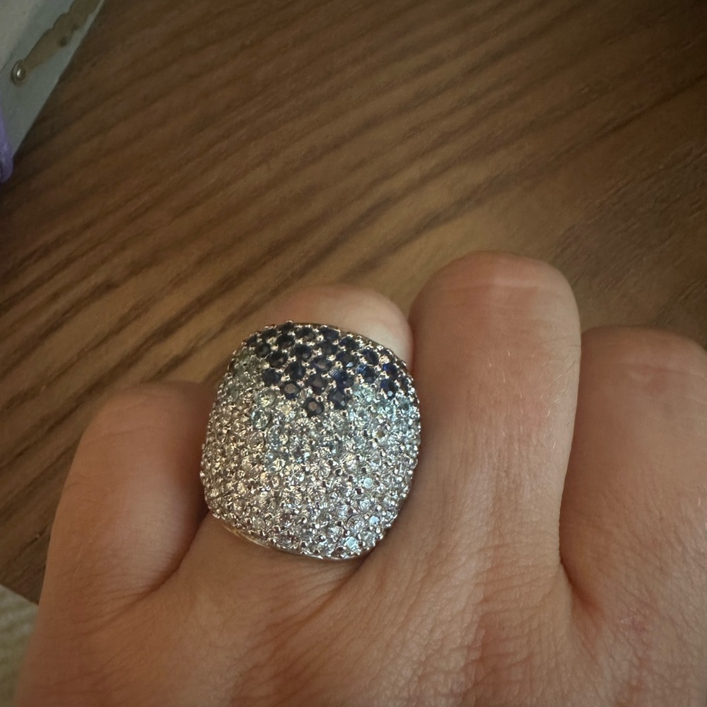 Silver Pavé Dome Ring with Blue Accent Stones Voguebijoux argento
